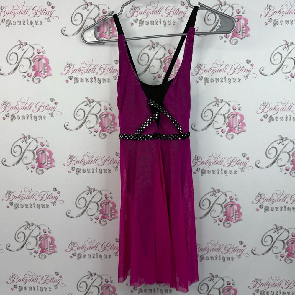 Art stone dress bodysuit underneath mesh Elegant Pink Dress silver Black Accents